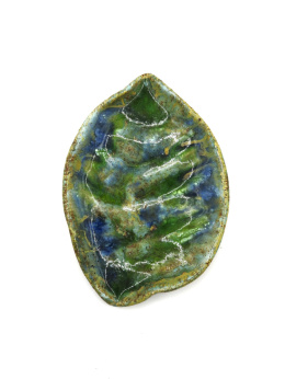 Podstawka ceramiczna liść zielono-niebieska