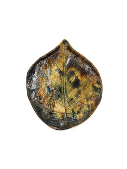 Podstawka ceramiczna liść brązowo-zielona