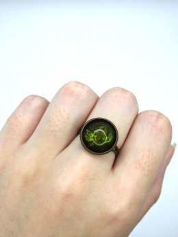 Zielony pierścionek z roślinami w żywicy