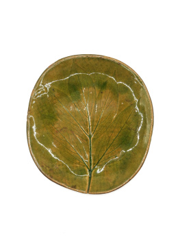 Podstawka ceramiczna z liściem zielono-brązowa