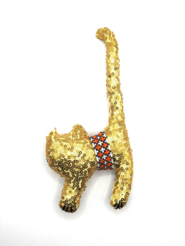 Ręcznie szyty kot maskotka z haftem dwustronny biało-złoty