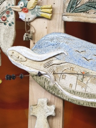 Anioł duży lecący ceramiczny Bi ozdoba na ścianę ceramika