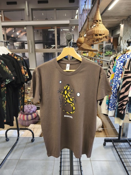 Koszulka Bieszczady unisex brązowa z nadrukiem Salamandra Plamista