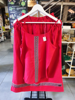 Czerwony komplet spódnica + top z naturalnego materiału