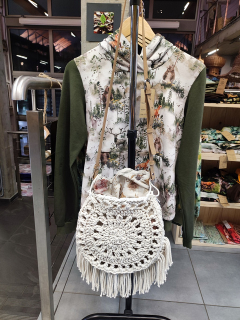 Torba mandala biel z frędzlami