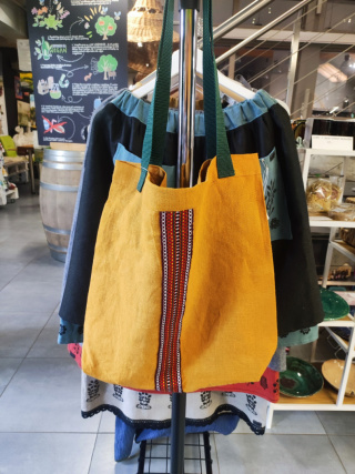 Torba musztardowa z haftem 100% len