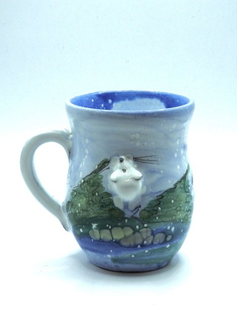 Ozdobny kubek ceramiczny ręcznie lepiony pejzaż błękitny 10 Ozdobny kubek ceramiczny ręcznie lepiony pejzaż błękitny 10