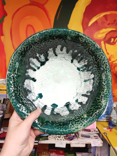Miska ceramiczna głęboka zielono-biała Miska ceramiczna głęboka zielono-biała