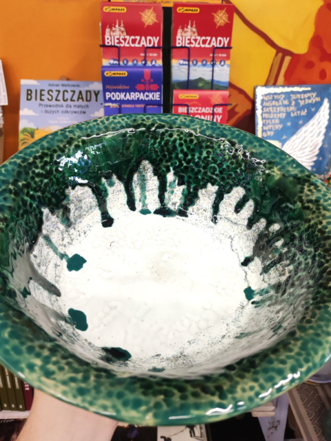Miska ceramiczna głęboka zielono-biała Miska ceramiczna głęboka zielono-biała