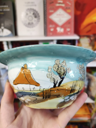 Ozdobna miska ceramiczna ręcznie lepiona pejzaż turkusowy