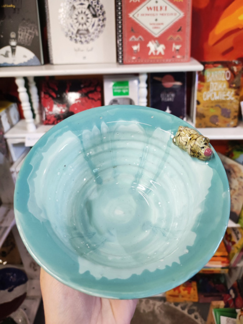 Ozdobna miska ceramiczna ręcznie lepiona pejzaż turkusowy Ozdobna miska ceramiczna ręcznie lepiona pejzaż turkusowy