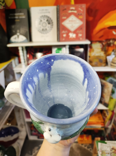 Ozdobny kubek ceramiczny ręcznie lepiony pejzaż błękitny 10