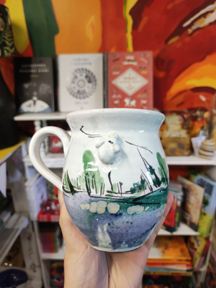 Ozdobny kubek ceramiczny ręcznie lepiony pejzaż błękitny 11