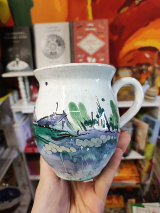 Ozdobny kubek ceramiczny ręcznie lepiony pejzaż błękitny 11