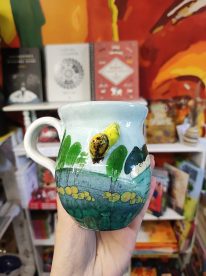 Ozdobny kubek ceramiczny ręcznie lepiony pejzaż błękitny 12