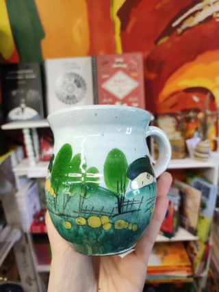 Ozdobny kubek ceramiczny ręcznie lepiony pejzaż błękitny 12