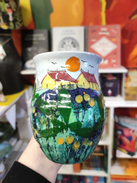 Ozdobny kubek ceramiczny ręcznie lepiony pejzaż błękitny 14 Ozdobny kubek ceramiczny ręcznie lepiony pejzaż błękitny 14