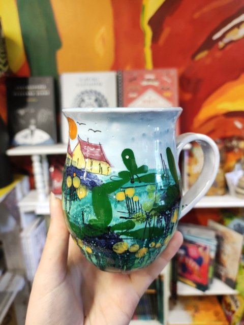 Ozdobny kubek ceramiczny ręcznie lepiony pejzaż błękitny 14 Ozdobny kubek ceramiczny ręcznie lepiony pejzaż błękitny 14
