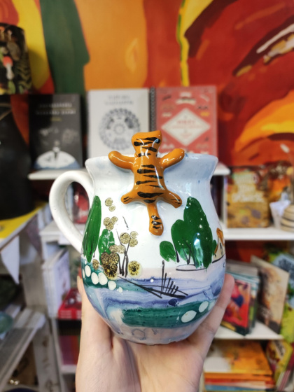 Ozdobny kubek ceramiczny ręcznie lepiony pejzaż błękitny 15