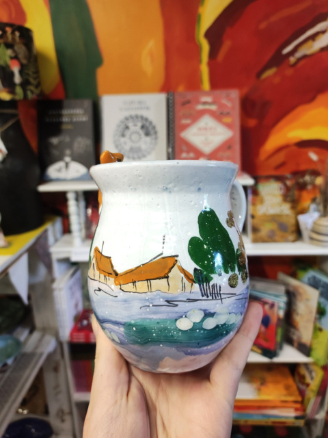Ozdobny kubek ceramiczny ręcznie lepiony pejzaż błękitny 15 Ozdobny kubek ceramiczny ręcznie lepiony pejzaż błękitny 15
