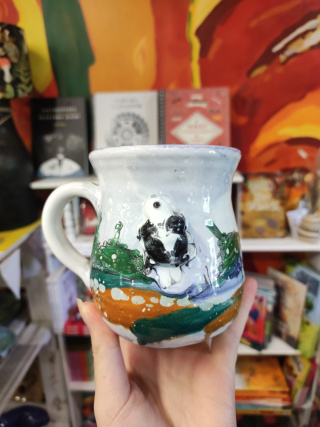 Ozdobny kubek ceramiczny ręcznie lepiony pejzaż błękitny 4