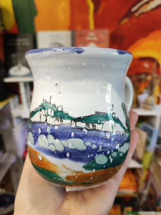 Ozdobny kubek ceramiczny ręcznie lepiony pejzaż błękitny 4