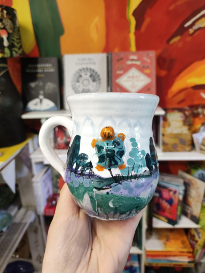 Ozdobny kubek ceramiczny ręcznie lepiony pejzaż błękitny 5