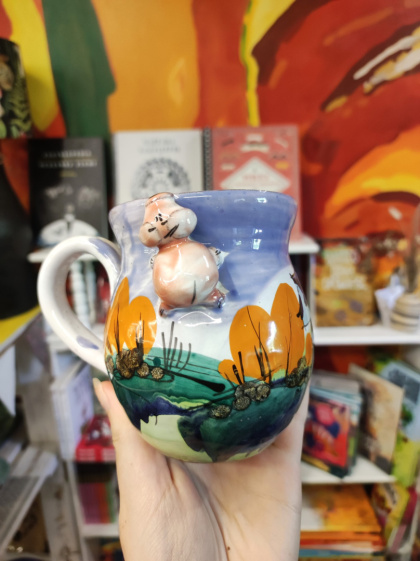 Ozdobny kubek ceramiczny ręcznie lepiony pejzaż błękitny 6