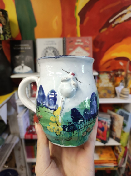 Ozdobny kubek ceramiczny ręcznie lepiony pejzaż błękitny 9
