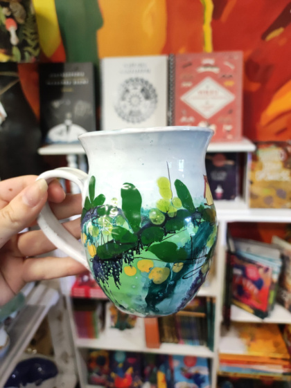 Ozdobny kubek ceramiczny ręcznie lepiony pejzaż błękitny 13