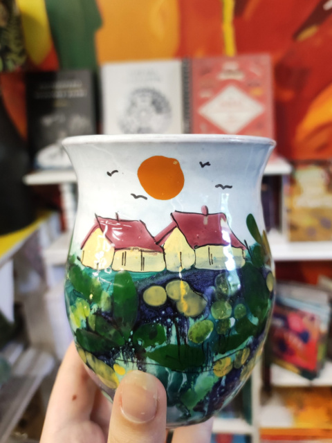 Ozdobny kubek ceramiczny ręcznie lepiony pejzaż błękitny 13 Ozdobny kubek ceramiczny ręcznie lepiony pejzaż błękitny 13