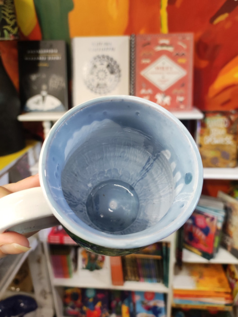 Ozdobny kubek ceramiczny ręcznie lepiony pejzaż błękitny 13 Ozdobny kubek ceramiczny ręcznie lepiony pejzaż błękitny 13
