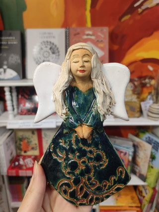 Anioł bieszczadzki ceramiczny ręcznie malowany do powieszenia morski