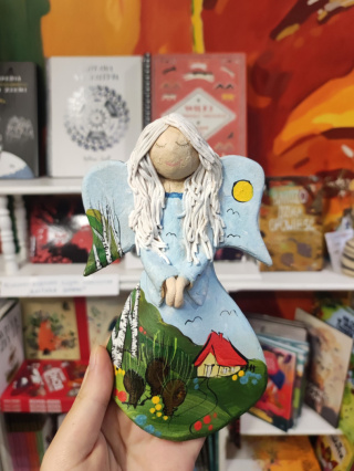 Anioł bieszczadzki ceramiczny ręcznie malowany do powieszenia błękit
