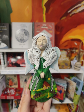 Anioł bieszczadzki ceramiczny ręcznie malowany do powieszenia zielony