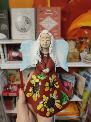 Anioł bieszczadzki ceramiczny ręcznie malowany do powieszenia bordowy