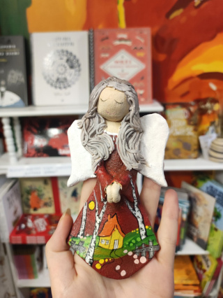 Anioł bieszczadzki ceramiczny ręcznie malowany do powieszenia bordowy 2