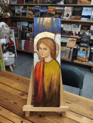Anioł ręcznie malowany na desce 1