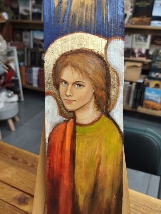 Anioł ręcznie malowany na desce 1