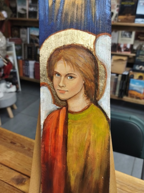 Anioł ręcznie malowany na desce 1