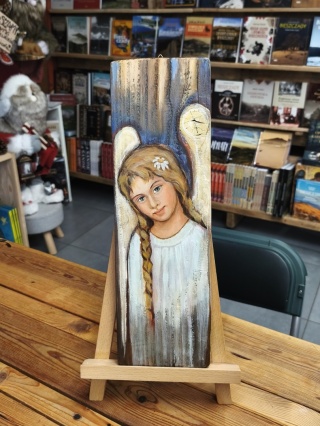 Anioł ręcznie malowany na desce 2