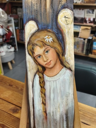 Anioł ręcznie malowany na desce 2