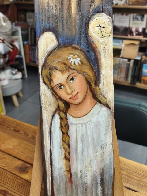 Anioł ręcznie malowany na desce 2