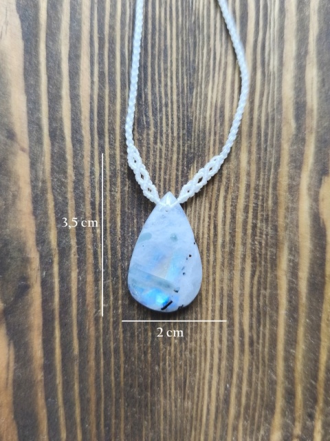 Naszyjnik makramowy z kamieniem księżycowym z czarnym turmalinem