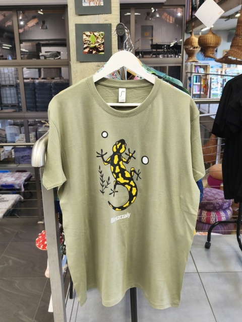 Koszulka Bieszczady unisex khaki z nadrukiem Salamandra Plamista