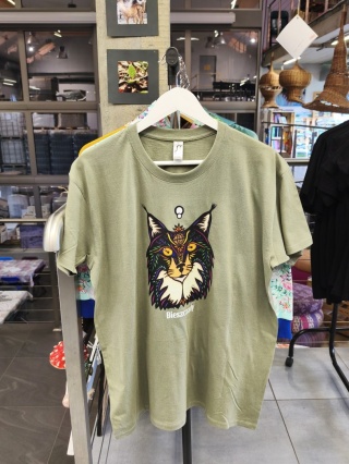 Koszulka Bieszczady unisex khaki z nadrukiem Ryś