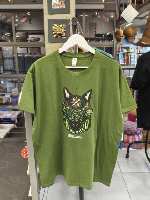Koszulka Bieszczady unisex zielona z nadrukiem Zielony Wilk