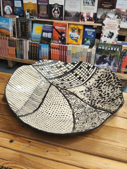 Patera ceramiczna duża we wzory beż, czarny