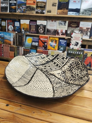 Patera ceramiczna duża we wzory beż, czarny