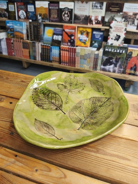 Patera ceramiczna zielona w liście